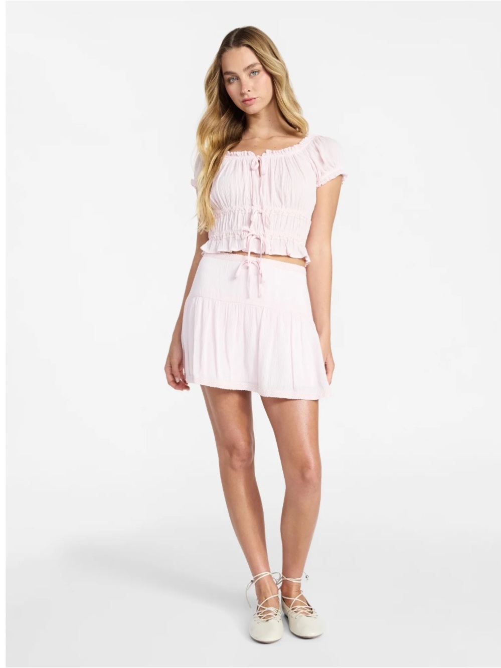 Light Pink Tiered Mini Skirt - Women 2 pc set